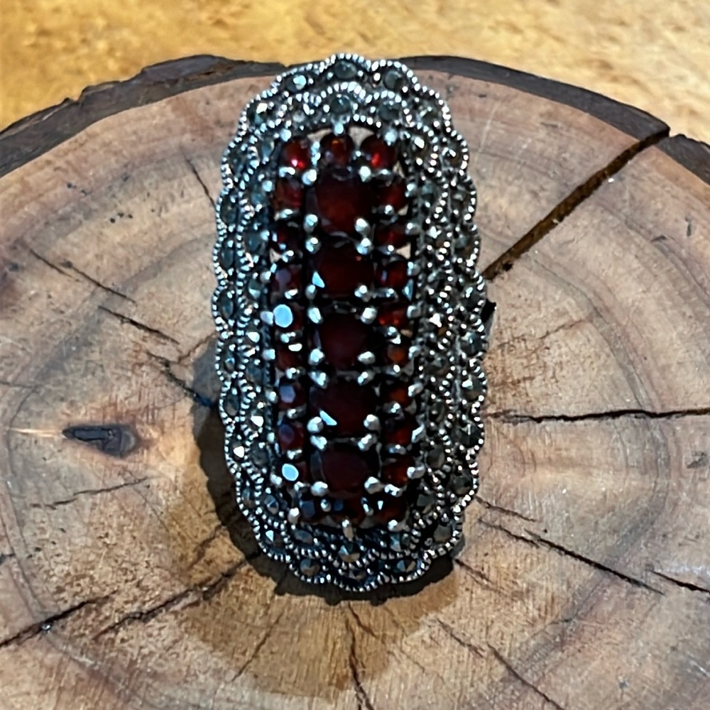 Garnet and Marcasite Warrior Ring 925